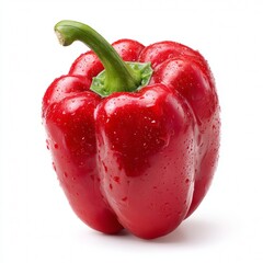 A close-up view of a vibrant red bell pepper, capturing its freshness and natural beauty. The bell pepper showcases a glossy, textured surface