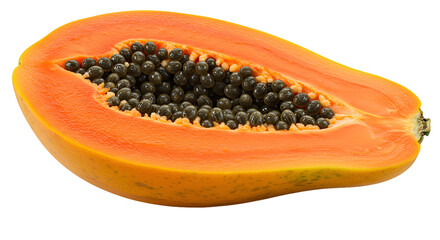 Papaya halved showing seeds colorful fruit
