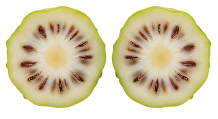 Sliced noni fruit seeds and pulp