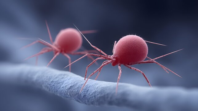 Microscopic Mites on Fabric Fiber