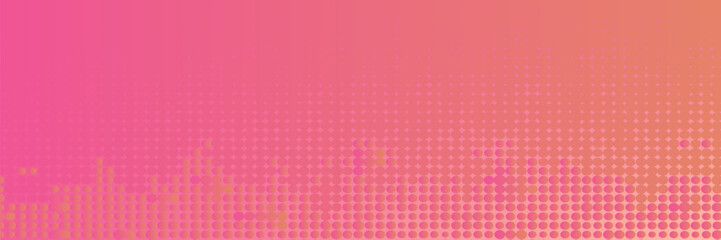 Pink orange polka dots gradient halftone background. Pop art cartoon dot texture with comic graphic design, Horizontal abstract pattern wall for cover digital technology.