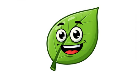 Cartoon leaf character smiling with big eyes happy expression on transparent background