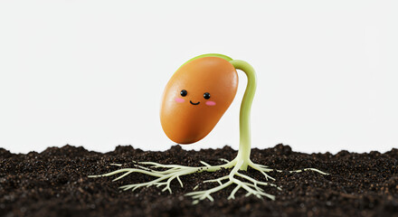 Smiling sprout emerging from soil with transparent background for creative concepts