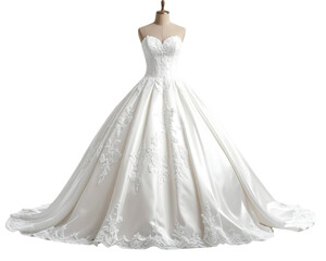  Elegant White Wedding Dress on Female Mannequin, Isolated on Transparent Background, Generative AI 