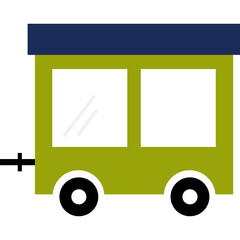 Cartoon Train Carriage With Navy Blue Roof Green Body and Black Wheels Isolated on Transparent Background