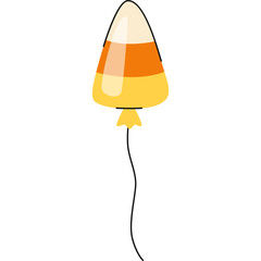 Candy Corn Shaped Balloon Floats on a String with a Transparent Background and Subtle Lighting on the Yellow Orange and White Tri Color Confectionery Shape