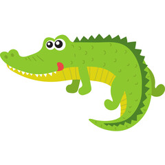 Cartoon Alligator Illustration With Green Skin Yellow Belly And Cute Eyes On Transparent Background
