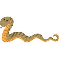 Naklejka premium Cartoon Illustration Of A Brown Snake With Orange Stripes And A Tapered Body Curving To The Right In A White Background And Transparent Background