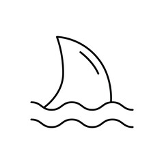 A shark fin cuts through two rows of simple wavy water lines in this minimalistic line drawing