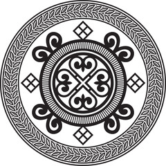 Vector monochrome black round Yakut ornament. Endless circle, border, frame of the northern peoples of the Far East.