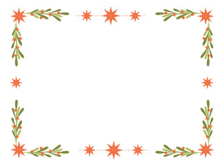 Vintage Christmas Frame with Stars and Holly berries