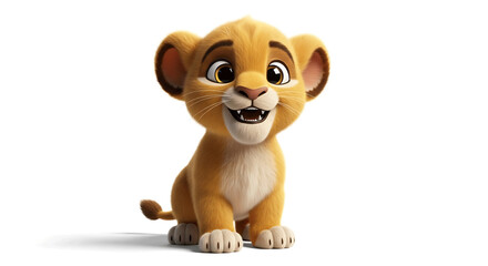 Naklejka premium Adorable Animated Lion Cub Portrait A Charming, Happy Illustration of a Playful Safari Animal