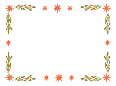 Vintage Christmas Frame with Stars and Holly berries