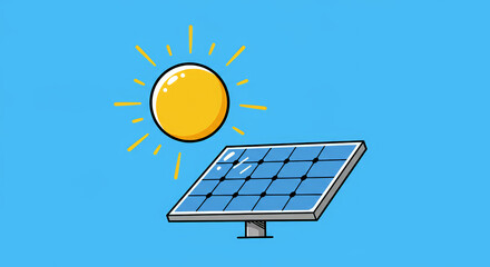 Solar panel illustration with sun and blue sky for energy concepts
