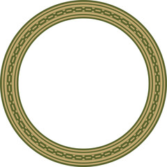 Vector gold with green round Egyptian ornament. Circle, frame, ring of ancient Egypt.Pattern of lotus flowers and sun