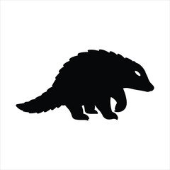 Pangolin animal silhouette vector illustration graphic design element isolated on white background depicting endangered wildlife mammal walking in a side view style.