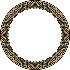 Vector gold with black classic Greek round ornament. Circle of Ancient Greece and the Roman Empire. Byzantine painting of walls, floors and ceilings. Decoration of European palaces.