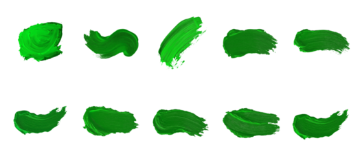 Brushstrokes set of vibrant green paint swatches