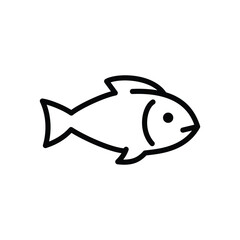 An outlined illustration of a fish with a distinct tail fins and eye oriented to the right