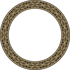 Vector round European gold and black ornament. Endless pattern, circle, ring of the Middle Ages. Revival border. Decorations of palaces and churches.