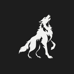 Stylized white wolf howling vector illustration on dark background. Majestic canine graphic design representing wilderness, strength, and freedom.
