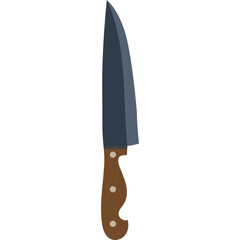 Chef Knife With A Wooden Handle And Dark Steel Blade On A White Background