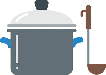 Cooking pot ladle kitchenware meal preparation stainless steel vector