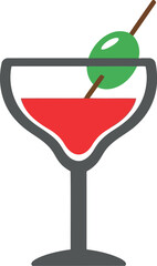 Refreshing red cocktail with green olive garnish isolated vector