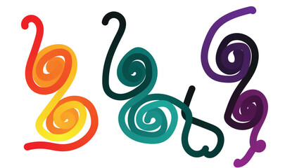 Colourful coiled ropes in abstract shapes and patterns against a white background