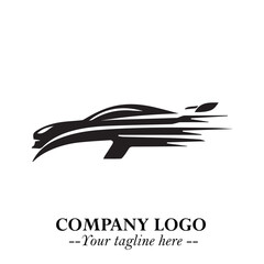 Car Running Fast Logo Symbol in Black on the White Background with Dynamic Speed Design
