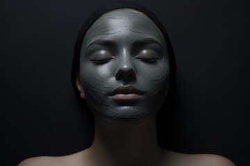 Woman enjoying a facial treatment with a clay mask, promoting healthy skin and relaxation