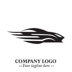 Car Running Fast Logo Symbol in Black on the White Background with Dynamic Speed Design