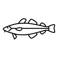The image shows a line art illustration of a fish in profile with fins gills a mouth and a tail