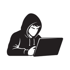 Silhouette of Hooded Hacker Using Laptop – Cybersecurity and Hacking Concept