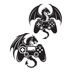 Silhouette of Dragon with Game Controller – Fantasy Gaming and Esports Concept
