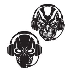 Skull Gamer Mascot with Headset Silhouette – Esports and Gaming Logo Concept