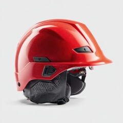 A bright red helmet designed for safety, featuring ventilation, adjustable straps, and a sleek, modern design suitable for various outdoor activities.