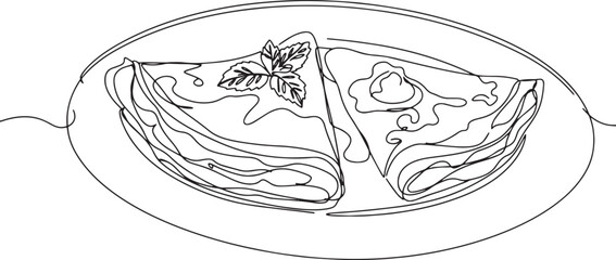 Elegant minimalist line art illustration of french crepes suzett