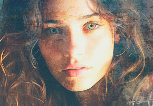 Golden And Blue Painted Stroke Photo Effect