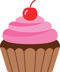 Sweet cherry cupcake with pink frosting party treat vector