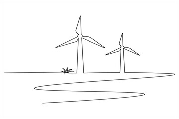 Minimalist wind turbine one line drawing clean outline art