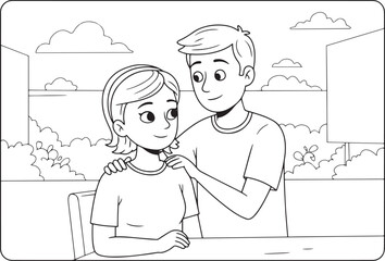 A cartoon couple sharing an intimate moment of affection in a sc