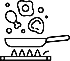 Frying Pan With Food And Flames Icon