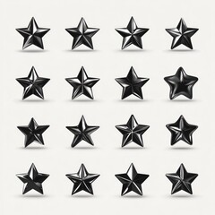 Fototapeta premium Celestial Ensemble: A meticulously arranged grid showcases a collection of gleaming, metallic stars. Each star, with its precise form, captures the eye, creating a sense of order and elegance.