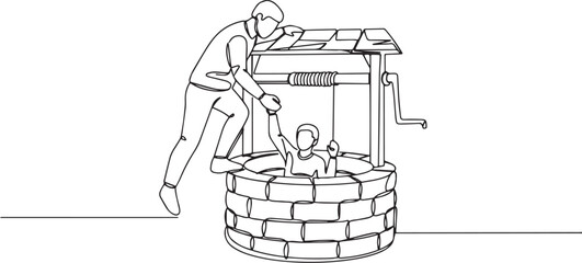 Continuous Line Drawing: Heroic Rescue at the Old Wishing Well S