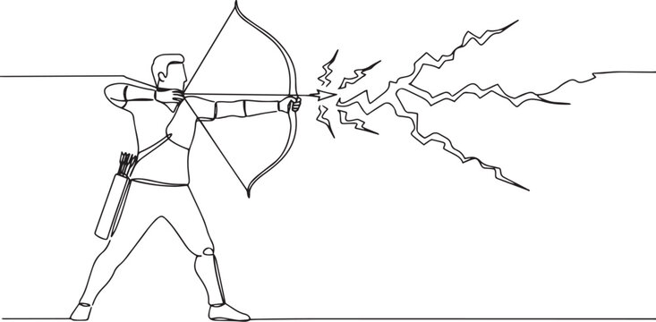 Fototapeta Dynamic line art illustration of archer launching arrow with ene