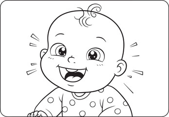 Obraz premium Charming illustration of a laughing baby in black and white outl