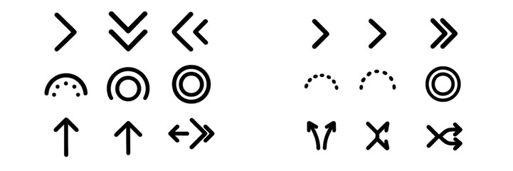 Collection of simple black geometric symbols and arrows for use in design projects and digital communication