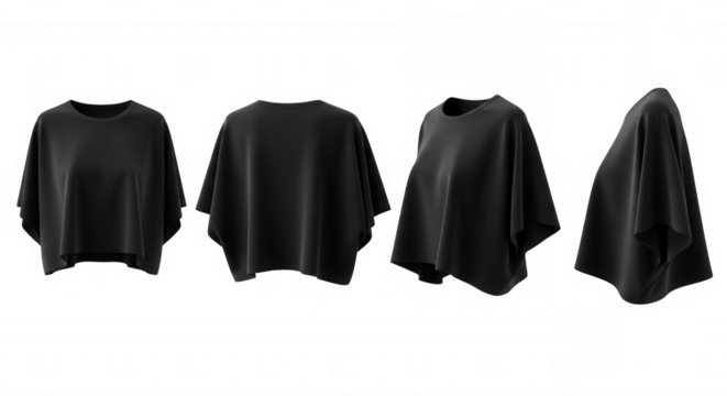 Black draped fabric garment isolated on a transparent background