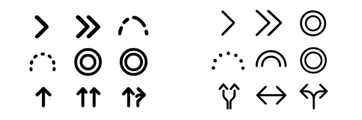 Directional symbols showing various movement patterns and indications for navigation and signaling